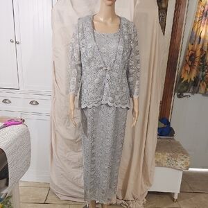 David's Bridal Silver Lace Mother Of The Bride Dress